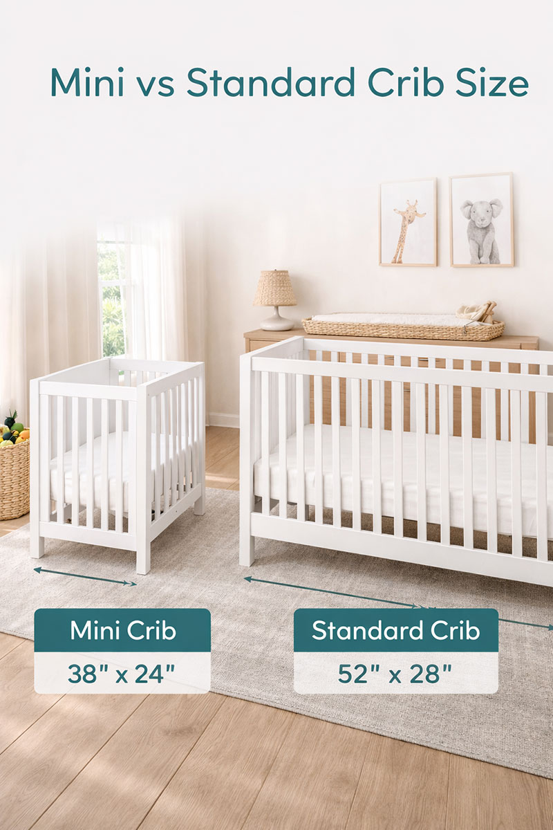 comparison of mini crib mattress size and standard crib mattress