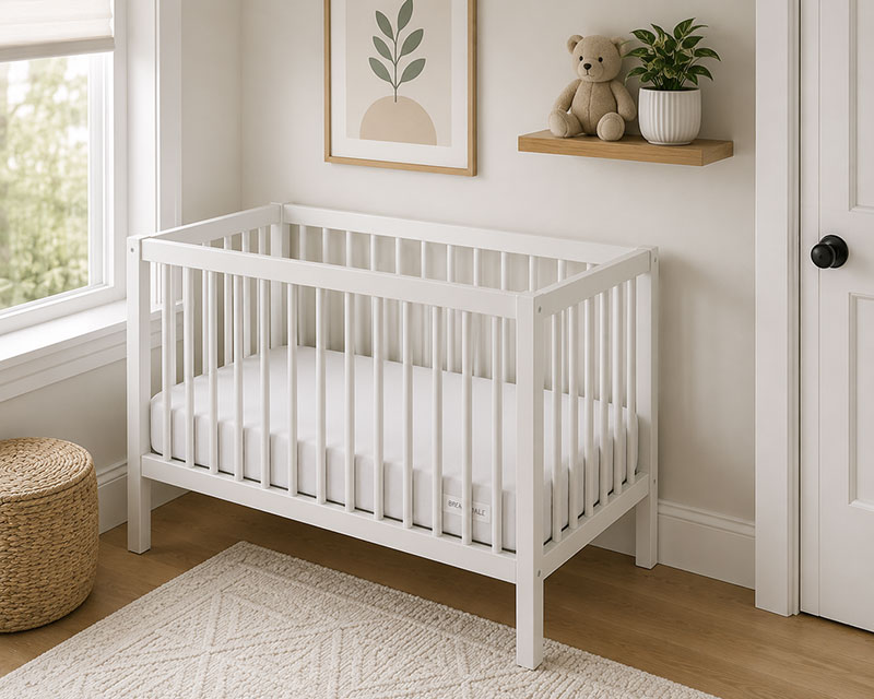 mini crib setup in a small nursery space with clean layout and proper mattress fit