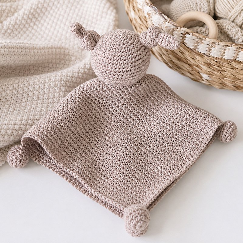 minimalist crochet lovey pattern with neutral modern baby comfort blankets