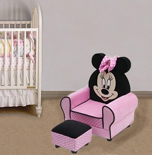 Pink and black Minnie Mouse child kids chair for the baby nursery
