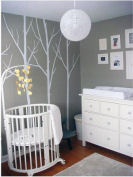 modern gray and white tree baby nursery wall mural