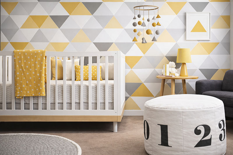 Modern yellow, gray, and white ABC nursery rhymes inspired baby nursery