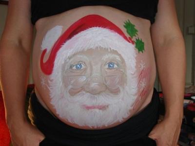 Santa Claus Tummy Art!  Christmas Holiday Pregnant belly painting 