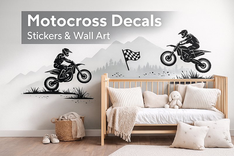 Motocross nursery wall decals and dirt bike themed wall art for baby rooms
