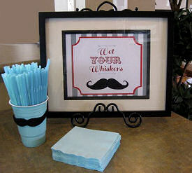 Little man mustache baby shower table decorations in baby blue for a boy