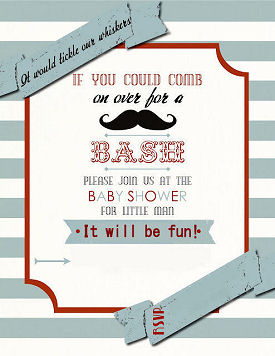 Red white and blue baby boy little man mustache baby shower invitation card