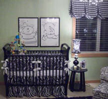 Neutral green black and white boy and girl twin baby nursery design