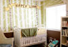 green brown and cream baby nursery with musical tree wall mural