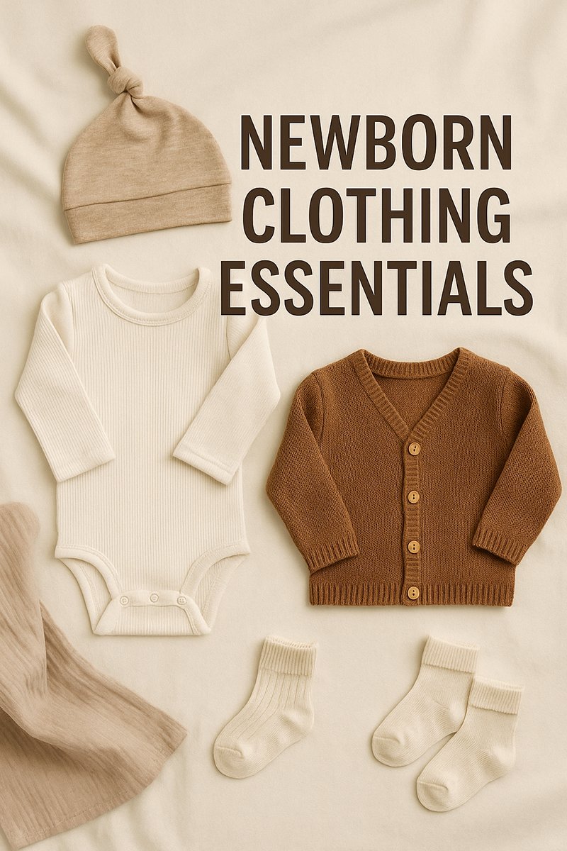 Soft newborn clothing essentials including sleepers, onesies and swaddle blankets