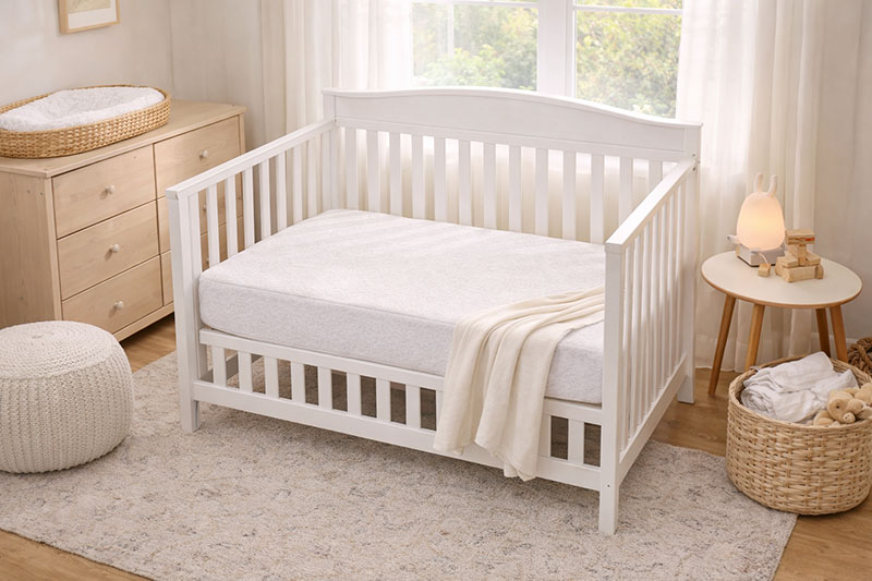 crib mattress placed in nursery showing everyday use setup