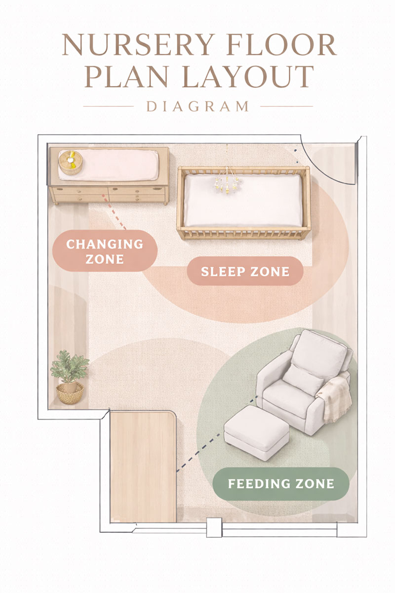 nursery floor plan layout feeding zones diagram