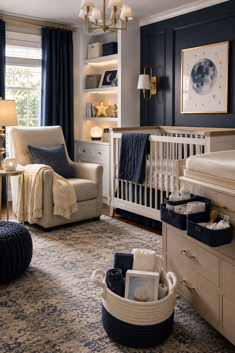 modern nursery with layered lighting and nursery gift ideas
