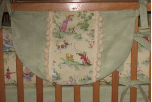 Nursery Rhyme Theme Toile and Green Gingham Baby Nursery Crib Bedding Set