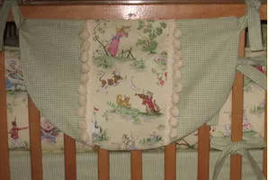 Nursery Rhyme Theme Toile and Green Gingham Baby Nursery Crib Bedding Set