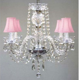 Elegant pink beaded crystal baby girl nursery chandelier ceiling light fixture with silk mini shades