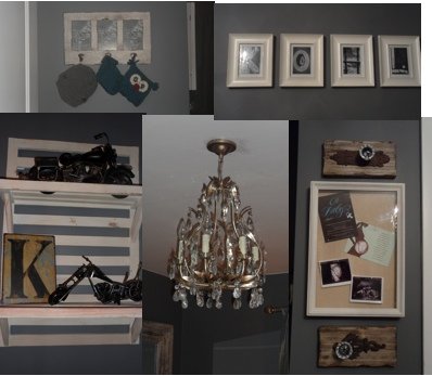 A beautiful baby boy nursery room decorated in a vintage cars theme and sea green and white color scheme