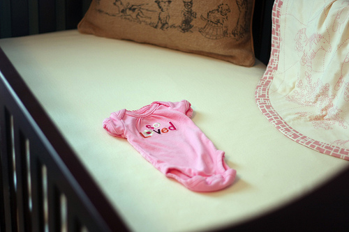 vintage baby girl nursery decor homemade handmade blanket pink love onesie crib