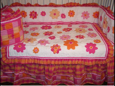 pink and orange baby girls nursery crib bedding set