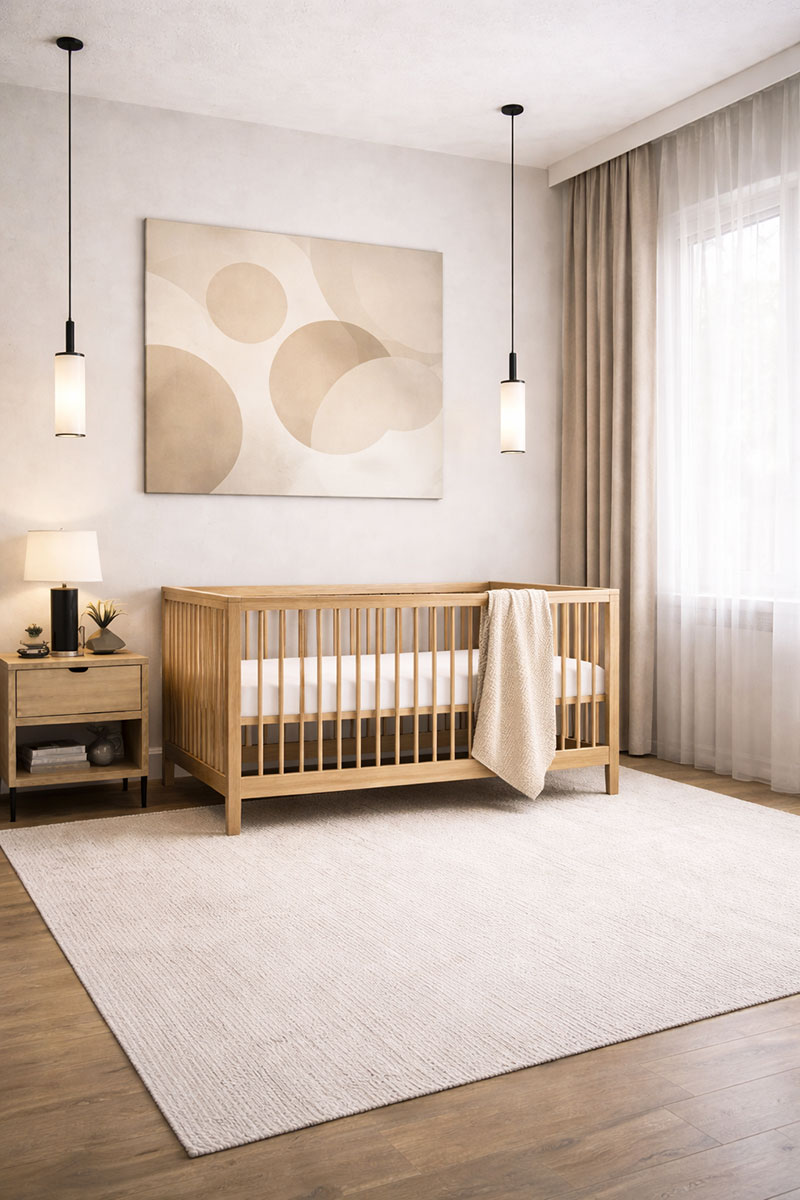 Organic crib mattress and non toxic crib mattress in a calm neutral nursery