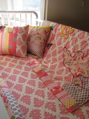 Our baby girl's crib bedding set that I made using fabric from the 