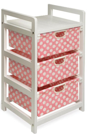 Pink and white polka dot baby nursery storage bin rack