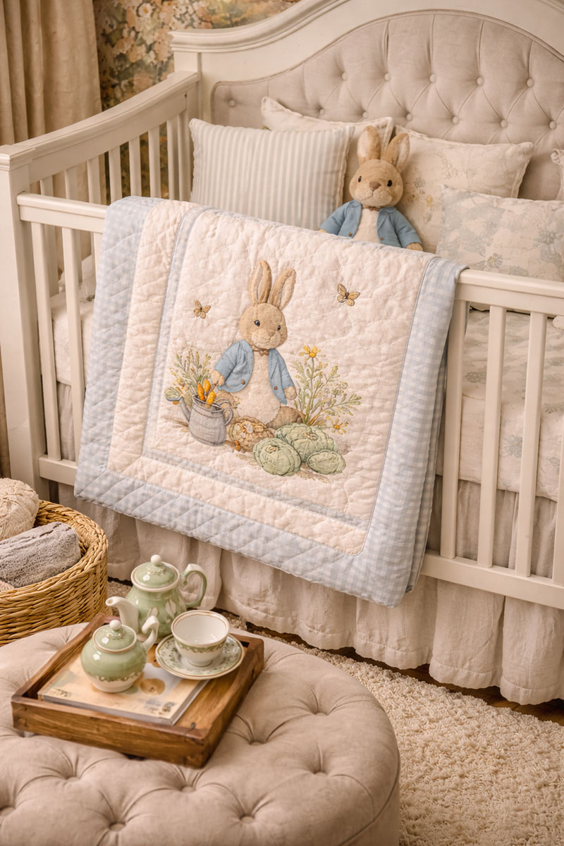 Peter rabbit baby crib nursery bedding sets crib quilt and baby mobile