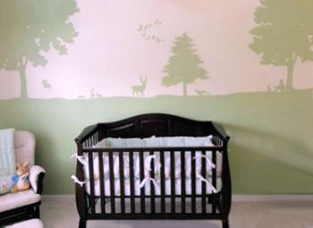 Peter Rabbit nursery for a baby boy with a forest theme DIY painted wall mural