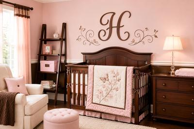 Blush Pink and Brown Butterfly Meadow Baby Girl Nursery Design