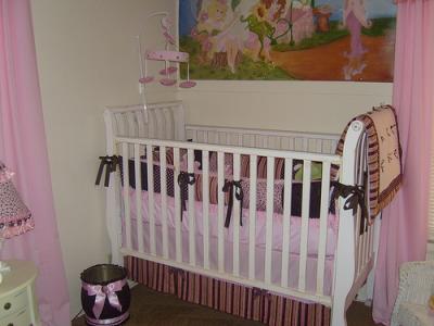 Pink and Dark Chocolate Brown Nursery Bedding and Decor for a Baby Girl