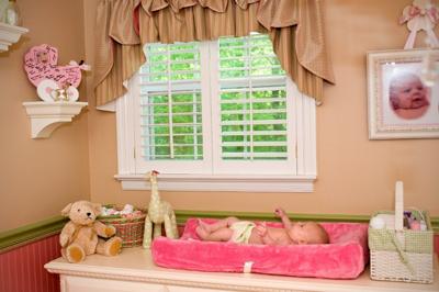 Ruffled Window Valance and Changing Area in my Baby Girl's Pink and Green Nursery