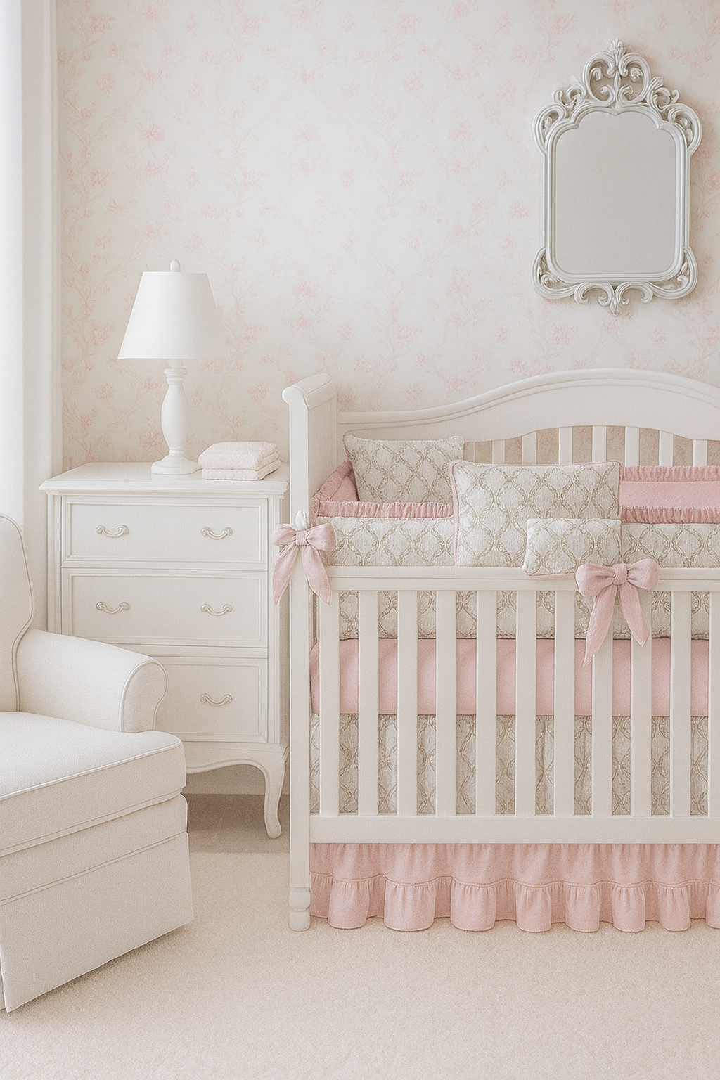 girls pink baby nursery crib bedding set decor