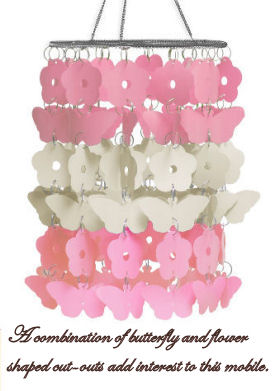 Pink and white butterfly baby crib mobile or nursery ceiling chandelier