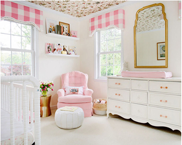 DIY custom sew your own pattern baby girl nursery window treatments in pink gingham checks fabric