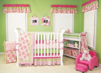 pink and lime green baby nursery bedding crib set hawaiian