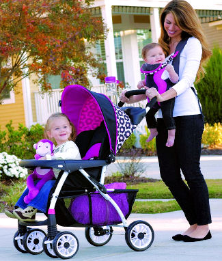 Pink stroller travel system with colorful pink stroller liner