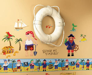 Reusable vinyl pirate nursery wall decals and stickers collection