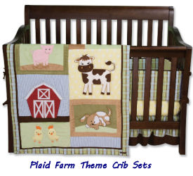 Baby farm animal and puppy dog theme plaid baby nursery crib bedding set