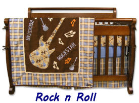 Baby rock and roll guitar theme plaid baby nursery crib bedding set
