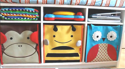 Monkey, bumble bee and owl theme baby nursery storage bins