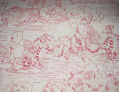 winnie the pooh toile red white cream  fabric quilting quilt quilters