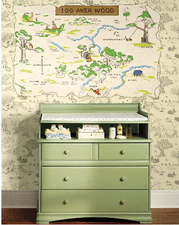 Winnie the Pooh 100 Acre Wood toile baby nursery wallpaper ideas