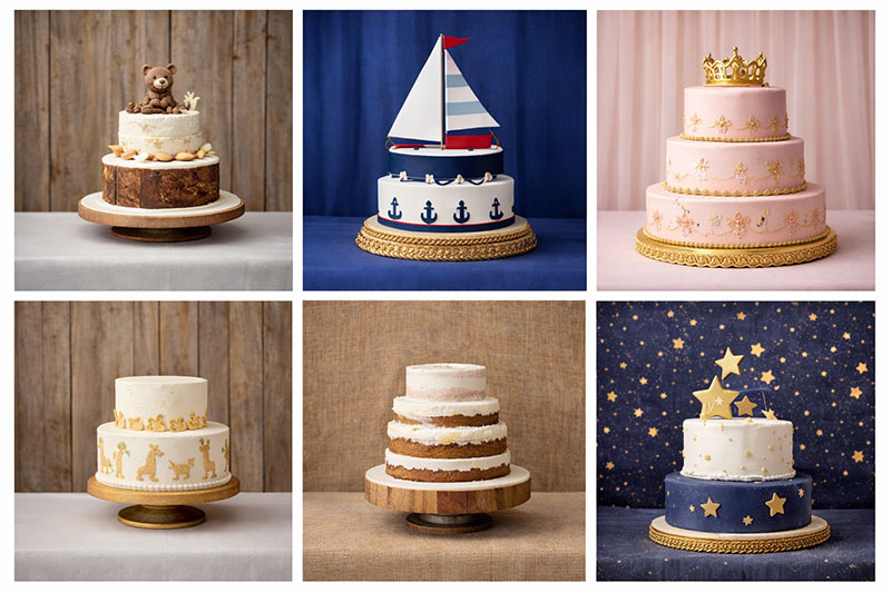Cake examples for popular baby shower themes
