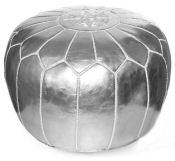 Metallic silver Moroccan style leather pouf for a baby nursery room