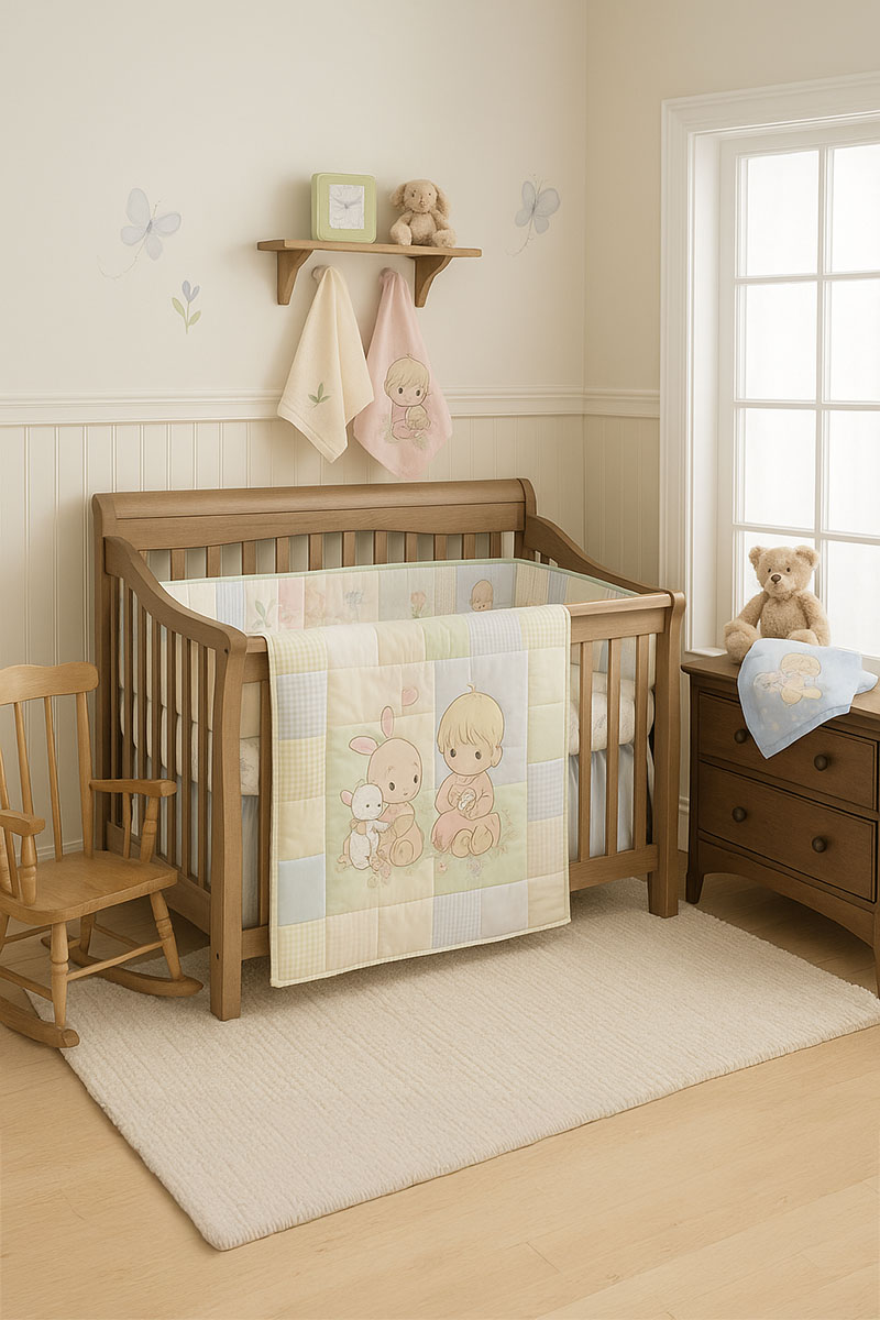 Soft pastel vintage nursery inspired by Precious Moments with fresh updated decor