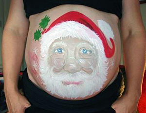Beautifully detailed Christmas Santa Claus pregnancy pregnant belly painting art