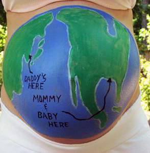 Colorful world map pregnant pregnancy belly painting ideas