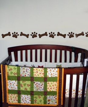 Baby nursery wall with a puppy paw print stencil design border stenciled stenciling