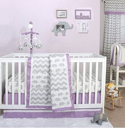 purple elephant theme baby nursery crib bedding theme decorating ideas gender neutral