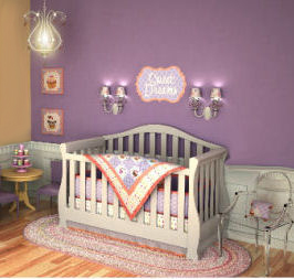 Purple and yellow cupcake baby nursery theme ideas