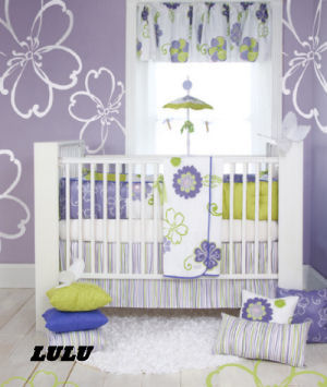 purple lavender lime green white baby nursery crib bedding sets flowers stripes